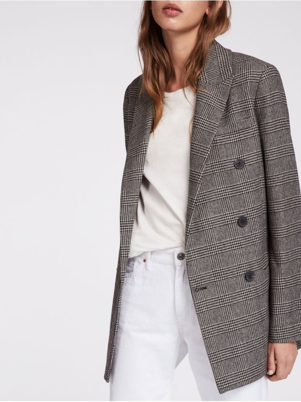 NWT All Saints Checked Double-Breasted Blazer Jacket Size 8 - Picture 4 of 13